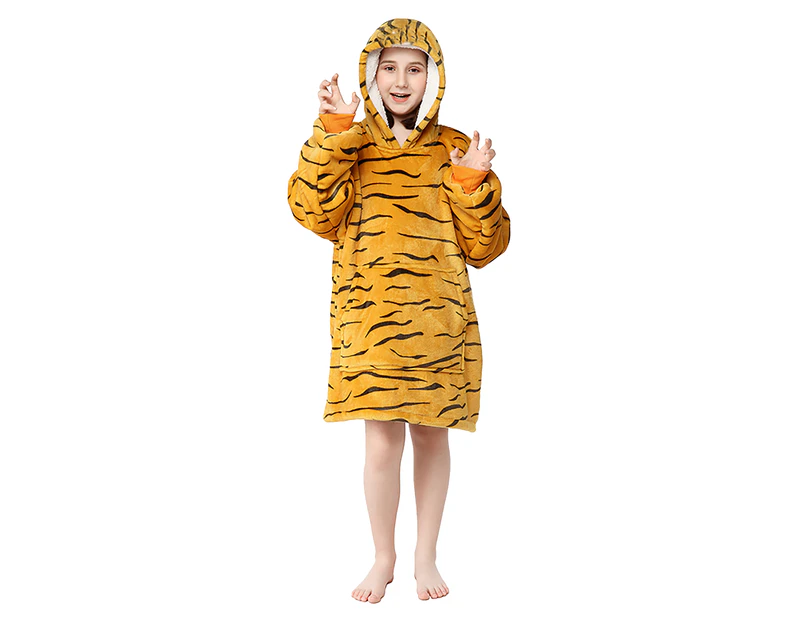 Advwin Oversized Cuddle Hoodie Blanket Kids Soft Warm Comfortable Giant Front Pocket One Size Fits All - Tiger Stripes