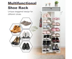 Giantex 13-Tier Shoe Rack Narrow Open Shoe Shelf w/ Removable Drawer & 2 Hooks Wooden Shoe Organiser White