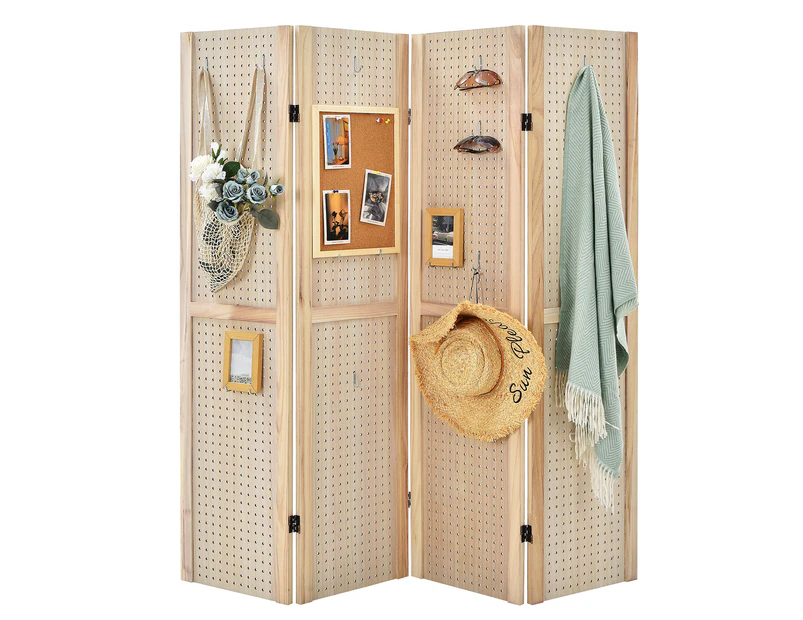 Giantex 4-Panel Room Divider Pegboard Display 152cm Tall Folding Privacy Screen for Retail Home Decoration,Natural