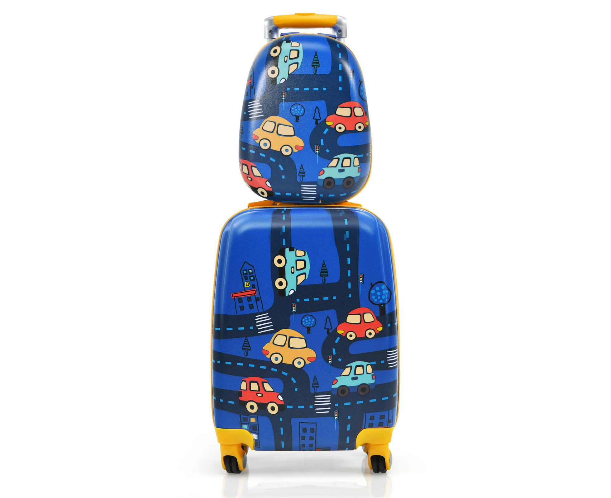 Costway 2PC 18" Luggage + 13" Backpack Set Travel Trolley Suitcase Set Luggage Carry On Bag Hard Shell Car Pattern Birthday Gift