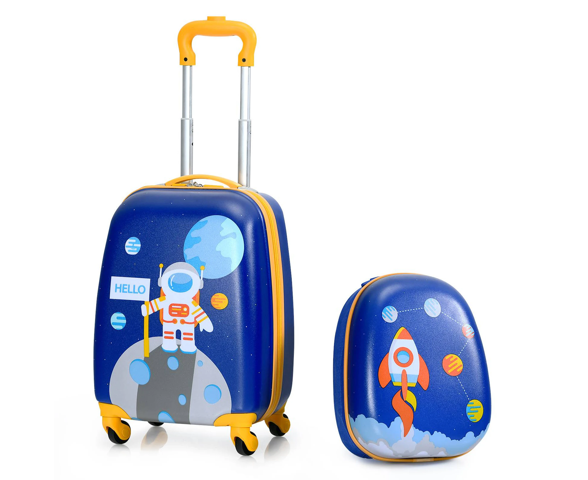 Costway 2PC  16" Luggage + 13" Backpack Set Travel Trolley Suitcase Set Luggage Carry On Bag Hard Shell Astronaut Birthday Gift