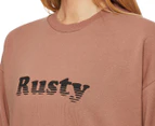 Rusty Women's Hello Relaxed Crew Fleece Sweatshirt - Beaver Brown