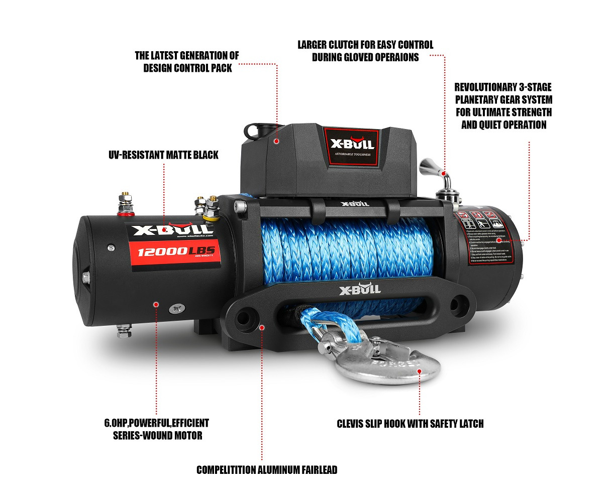 X-BULL Electric Winch 12V 12000LBS/5454kg 26M Synthetic Rope