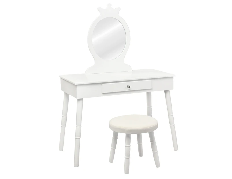 Giantex Kids Vanity Wooden Dressing Table Stool Set with Cushioned Chair & Real Mirror, Christmas Gift,White