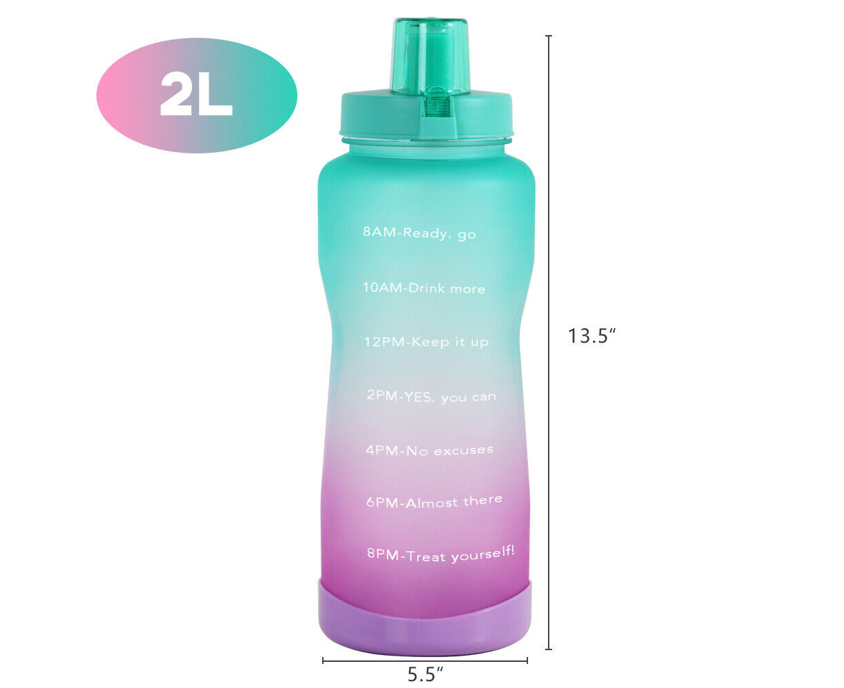 2L Water Bottle Motivational Drink With Time Markings BPA Free Green/Purple  | Www.catch.com.au