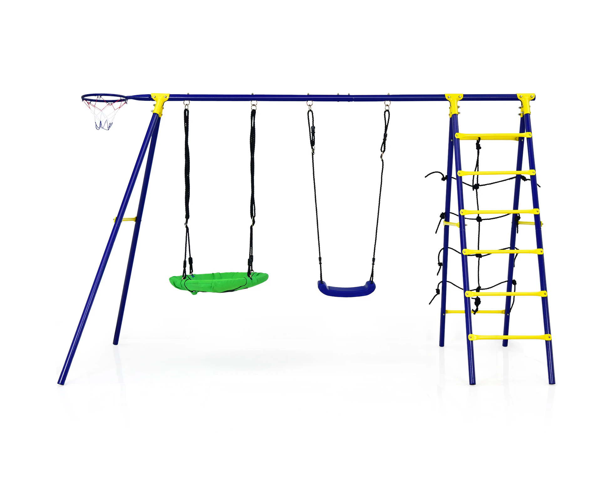 Costway 5-IN-1 Metal Climb and Swing Set Outdoor Playground Play Set Activity Center Fun w/Basketball Hoop