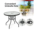 Costway Outdoor Bar Table Round Coffee Side Table Patio Furniture Steel Frame Tempered Glass Dining Garden Pub Cafe Bistro w/Parasol Hole