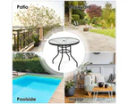 Costway Outdoor Bar Table Round Coffee Side Table Patio Furniture Steel Frame Tempered Glass Dining Garden Pub Cafe Bistro w/Parasol Hole