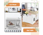 Costway Wood Side Table Cupboard Cat Litter Cabinet Enclosed Cat Litter Box Pet House w/2 Doors & divider Living Bedroom White