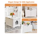 Costway Wood Side Table Cupboard Cat Litter Cabinet Enclosed Cat Litter Box Pet House w/2 Doors & divider Living Bedroom White