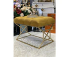 Premium rec tufted bath stool velvet ottoman with gold bases 44H -yellow brown