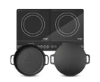 SOGA Dual Burners Cooktop Stove 30cm Cast Iron Skillet and 34cm Induction Crepe Pan Cookware