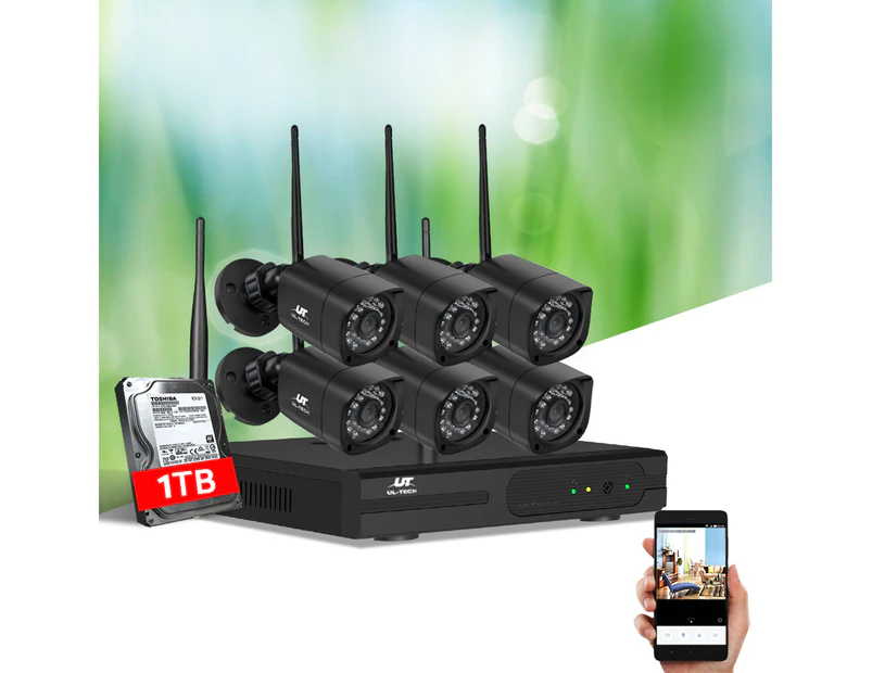 UL-tech Wireless CCTV Security System 8CH NVR 3MP 6 Square Cameras 1TB