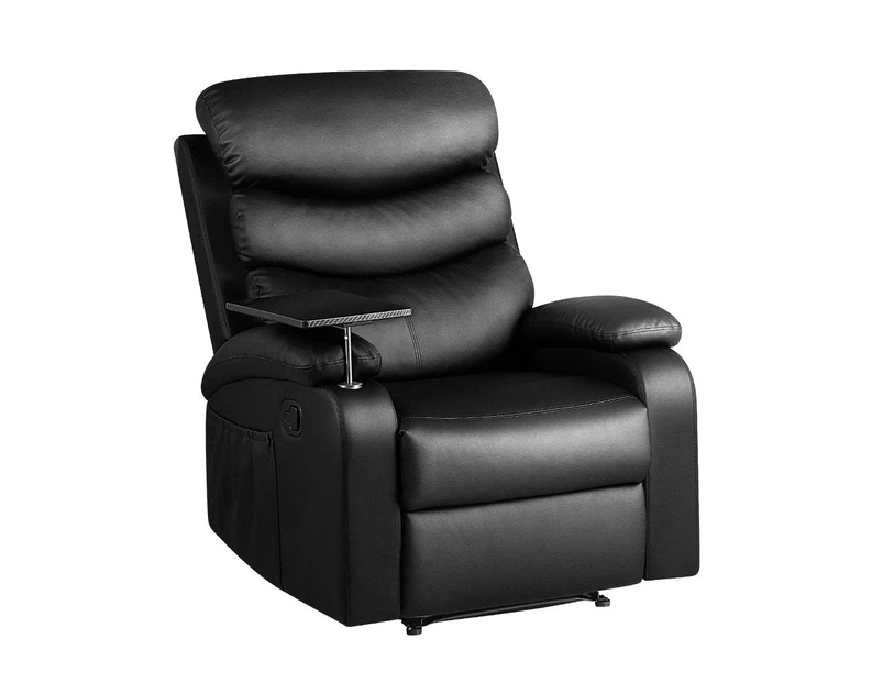 Artiss Recliner Chair Armchair Lounge Sofa Chairs Couch Leather Black Tray Table