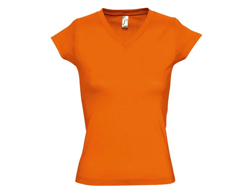 SOLs Womens Moon V Neck Short Sleeve T-Shirt (Orange) - PC294