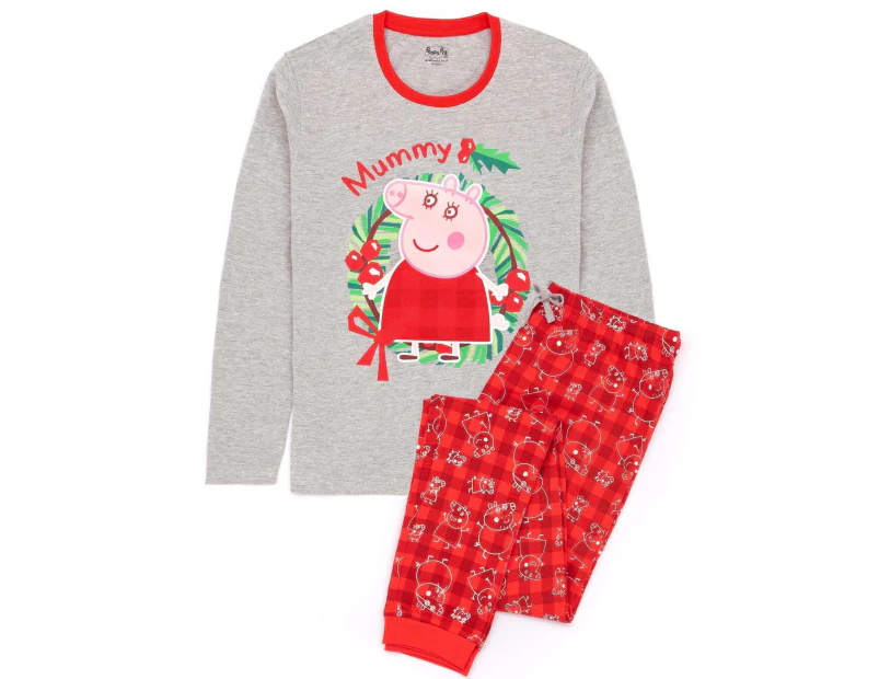 Peppa Pig Womens Mummy Pig Christmas Pyjama Set (Red/Grey) - NS6679