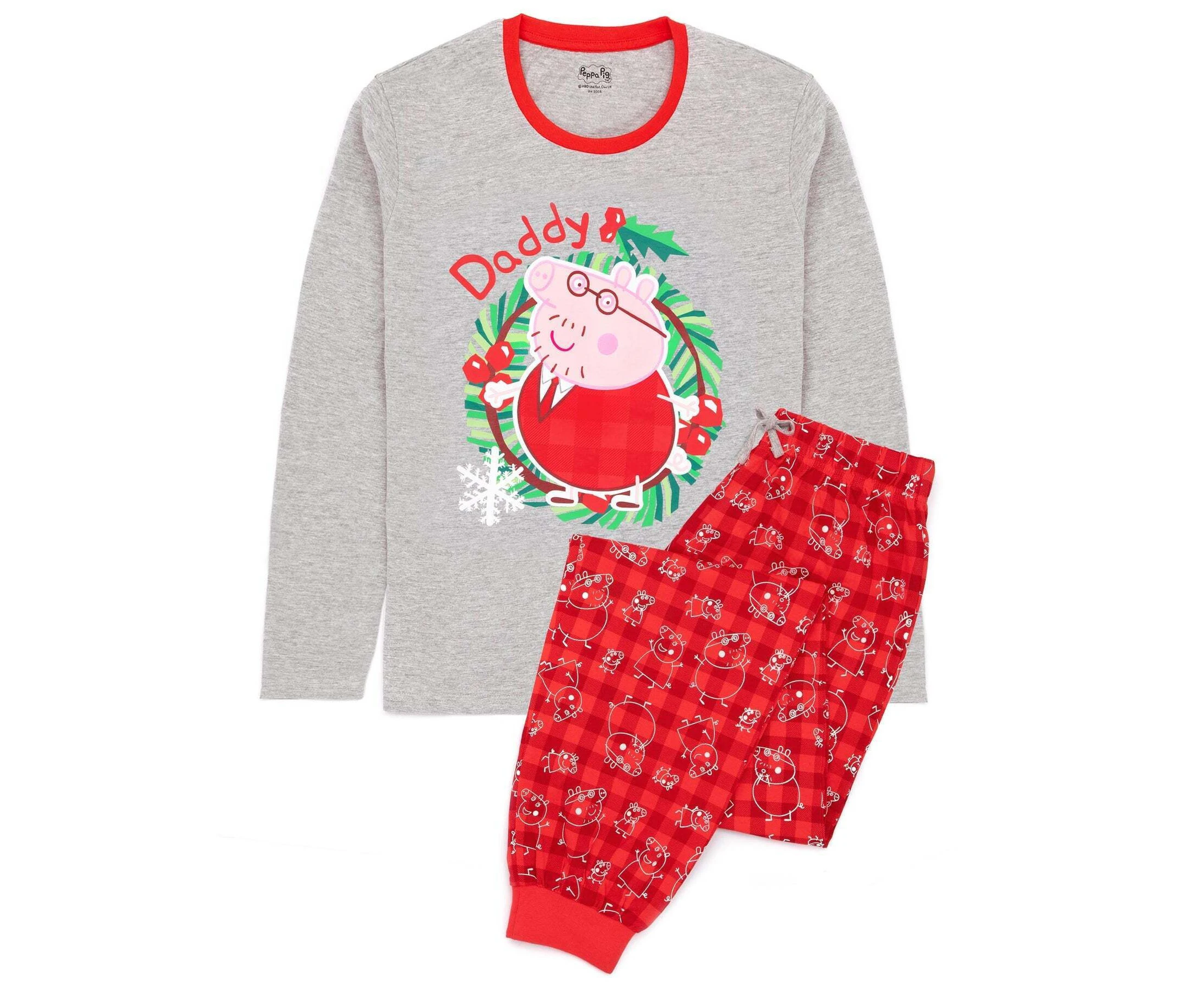 Peppa Pig Mens Daddy Pig Christmas Pyjama Set (Red/Grey) - NS6667