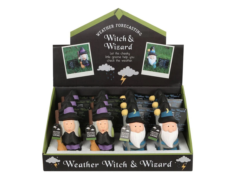 Something Different Weather Forecasting Witch and Wizard Garden Gnome Set (Pack of 12) (Black/White/Purple) - SD4153