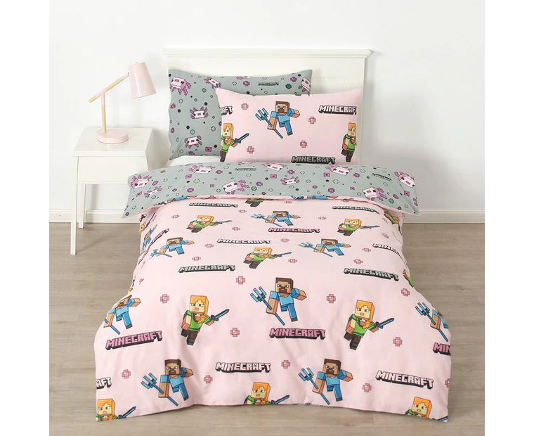 Minecraft Quilt Cover Set - Pink