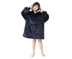 Oversized Sherpa Wearable Blanket for Kids Fleece Wearable Hooded Blanket Fluffy Hoodie Large Front Pocket Blue