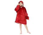 Oversized Sherpa Wearable Blanket for Kids Fleece Wearable Hooded Blanket Fluffy Hoodie Large Front Pocket Red