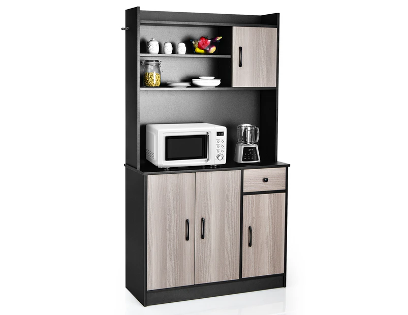 Giantex Kitchen Buffet Storage Cabinet 4-Door Freestanding Pantry w/ Drawer & Adjustable Shelves for Dining Room Living Room, Black