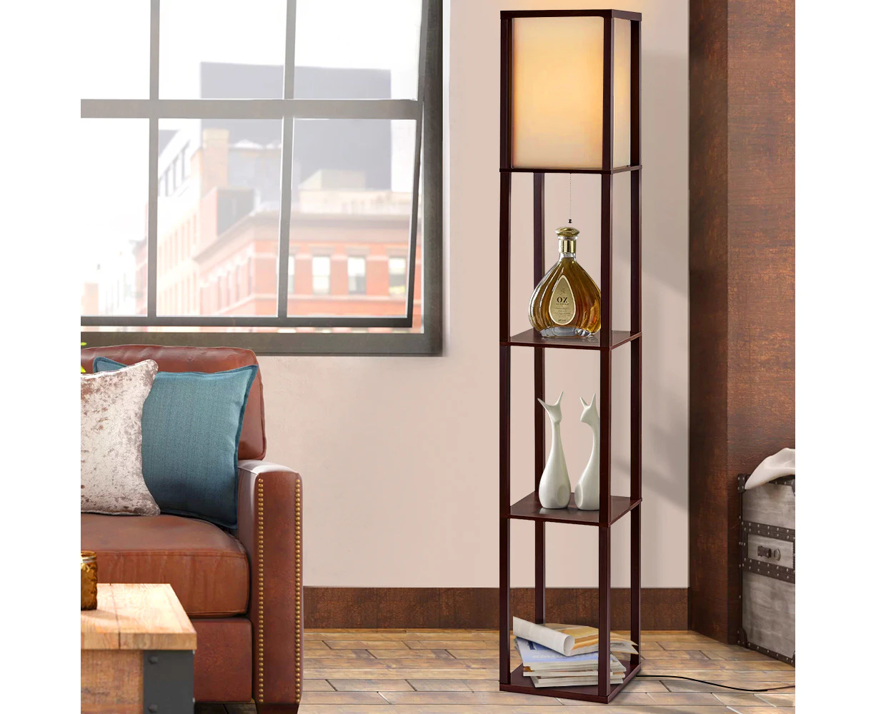 Artiss Floor Lamp 3 Tier Shelf Storage LED Light Stand Home Room Vintage Brown