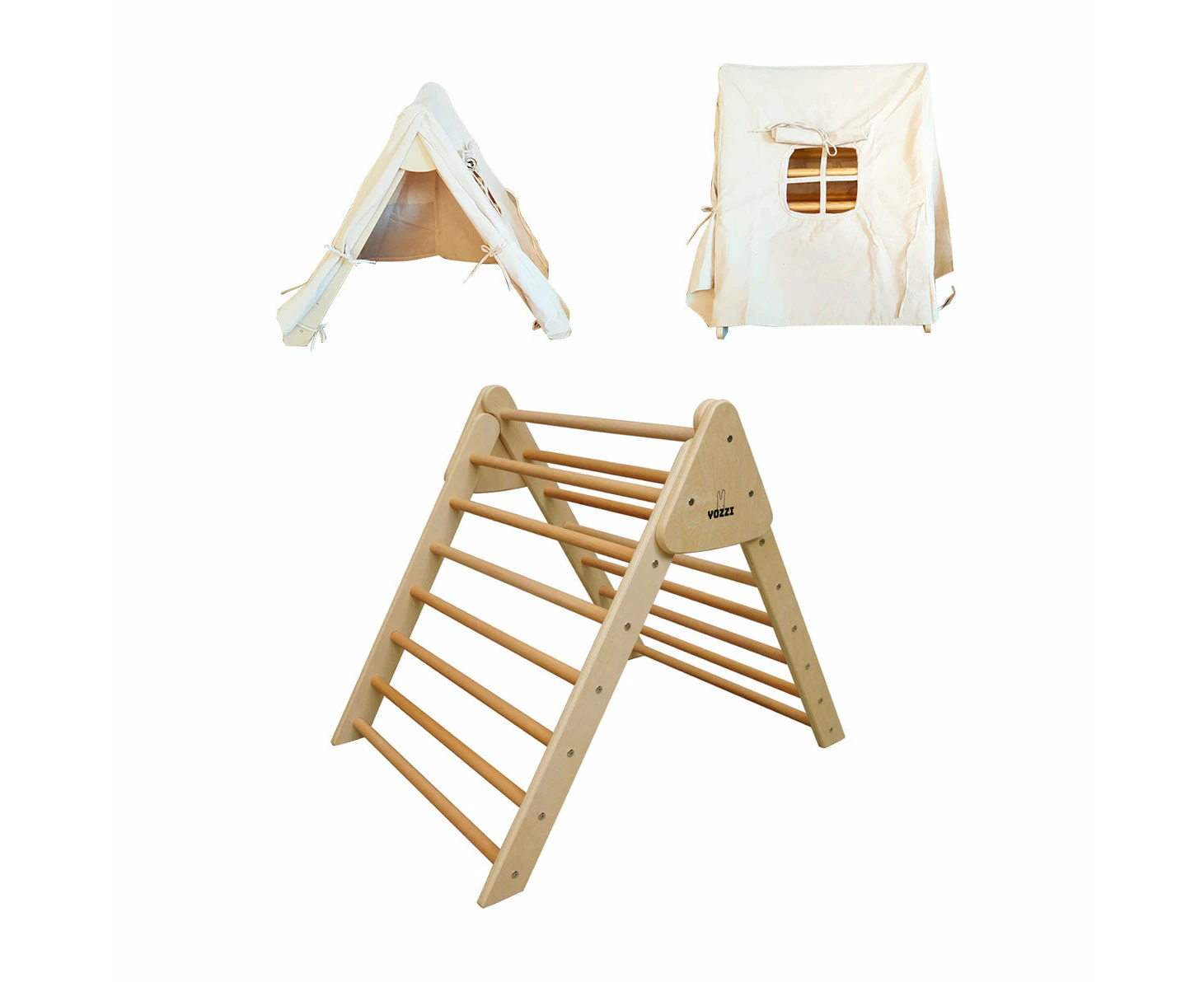 Pikler Foldable Wooden Climbing Triangle with Tent