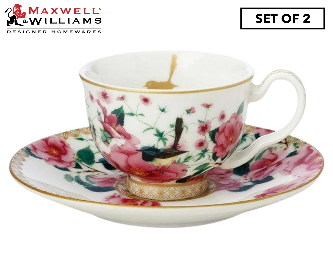 Set of 2 Maxwell & Williams 85mL Teas & C's Silk Road Demi Cup & Saucer - White/Multi