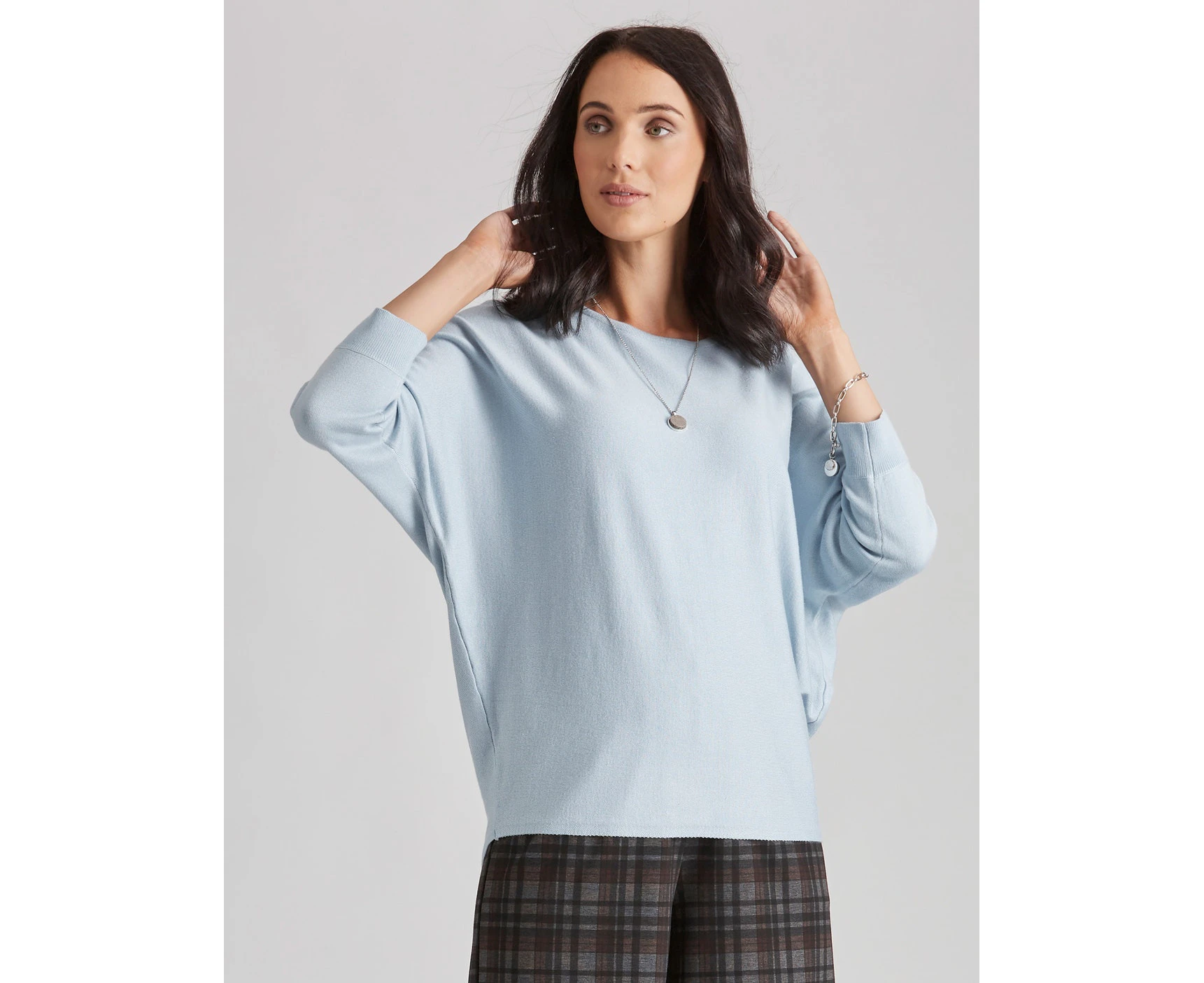 Katies Fine Guage Dolman Sleeve Jumper - Womens - Baby Blue