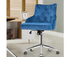 Giantex Tufted Velvet Home Office Chair Swivel Upholstered Armchair w/Wheels for Living Room Bedroom Study,Blue