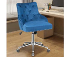 Giantex Tufted Velvet Home Office Chair Swivel Upholstered Armchair w/Wheels for Living Room Bedroom Study,Blue