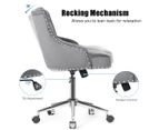 Giantex Upholstered Home Office Chair w/ Wheels Tufted Velvet Accent Armchair 360° Swivel for Living Room Bedroom Study,Grey