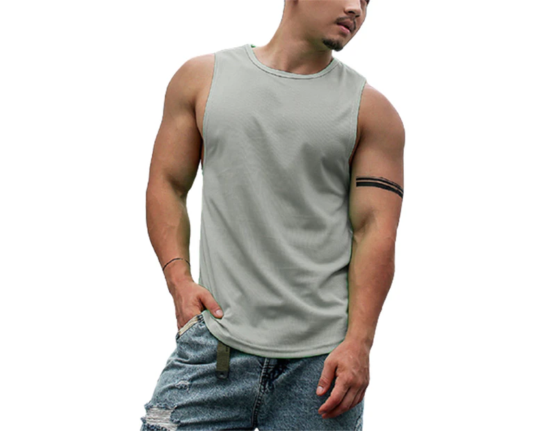 sunwoif Men's Fitness Sports Tank Gym Training Plain Sleeveless Vest Tops - Grey