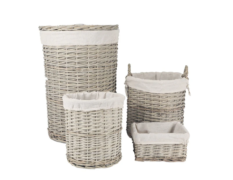 4 Piece Wicker  Storage Baskets With Liner Set