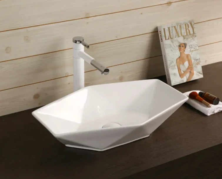 565*365*125mm Gloss White Ceramic Diamond Above Counter Basin