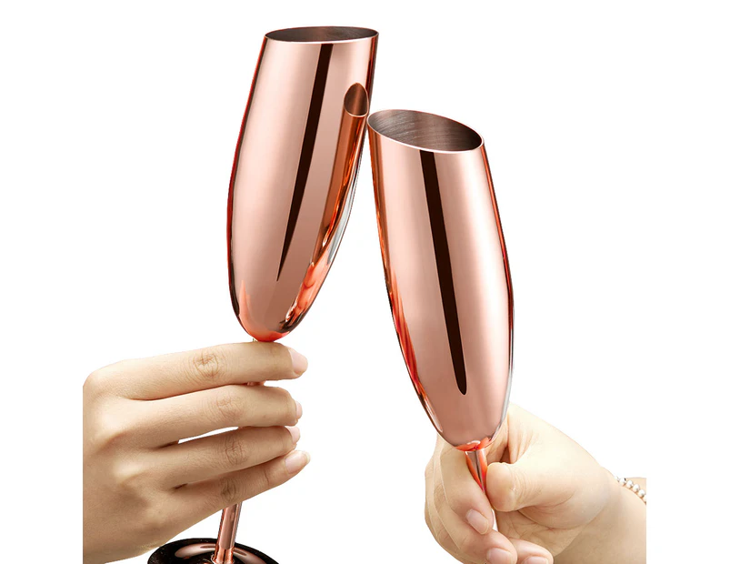 Stainless Steel Champagne Glass Cocktail Glasses Drinkware Cups Dining Glasses 2pc Kit - Rose & Gold