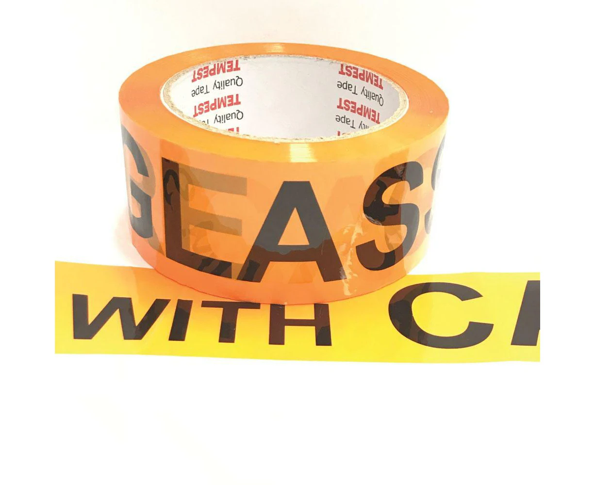 Glass Dispatch Tape Orange Black 48mm x 75mm Roll With Care Packing