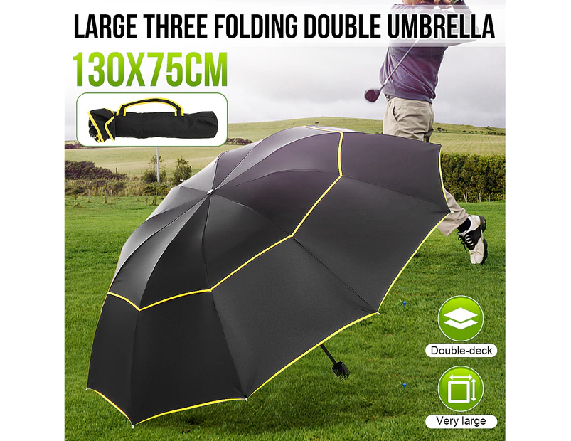 62" Folding Golf Umbrella Windproof Double Canopy Umbrella Rain Sunny