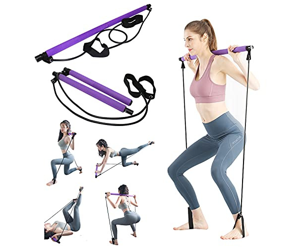 Portable Yoga Pilates Bar Kit, Pilates Equipment with Resistance Band Bar  for Total Body Workout, Yoga, Fitness, Stretch, Resistance Workout at Home  Exercise Equipment 