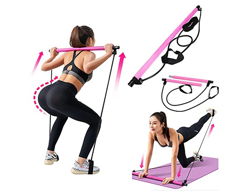 KANDOKA Pilates Rope Exercise Resistance Bands For Women Portable Yoga Pilates Stick Bar Home Fitness Equipment, Help to Lose Weight Body Shape (Pink)