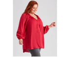 Beme Long Sleeve Frill Neck Tie Top - Womens - Plus Size Curvy - Pink