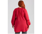 Beme Long Sleeve Frill Neck Tie Top - Womens - Plus Size Curvy - Pink
