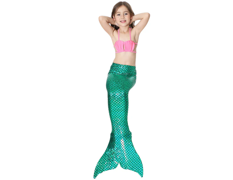 3pcs Bikini Set Kids Girls Swimsuit Mermaid Tail Swimwear - Green