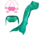 3pcs Bikini Set Kids Girls Swimsuit Mermaid Tail Swimwear - Green
