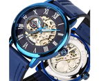 Men's Manual Mechanical Watch Blue Leather Strap Casual Watch