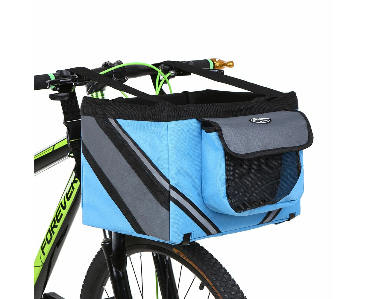 3 In 1 Pet Dog Puppy Cat Carrier Front Basket Folding Bag For Bicycle Bike - Blue