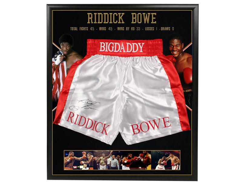 Riddick Bowe - Signed & Framed Boxing Trunks (JSA COA)