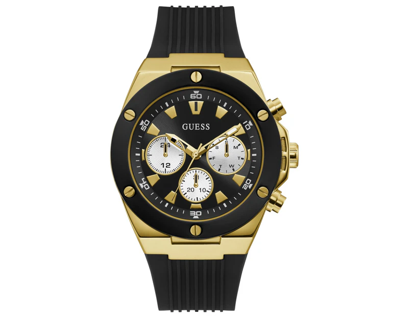 Guess watches poseidon Mens Analog Quartz Watch with Silicone bracelet Black