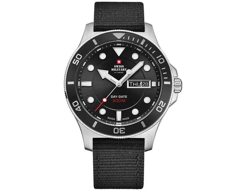 Swiss military chrono Mens Analog Quartz Watch with Nylon bracelet Black
